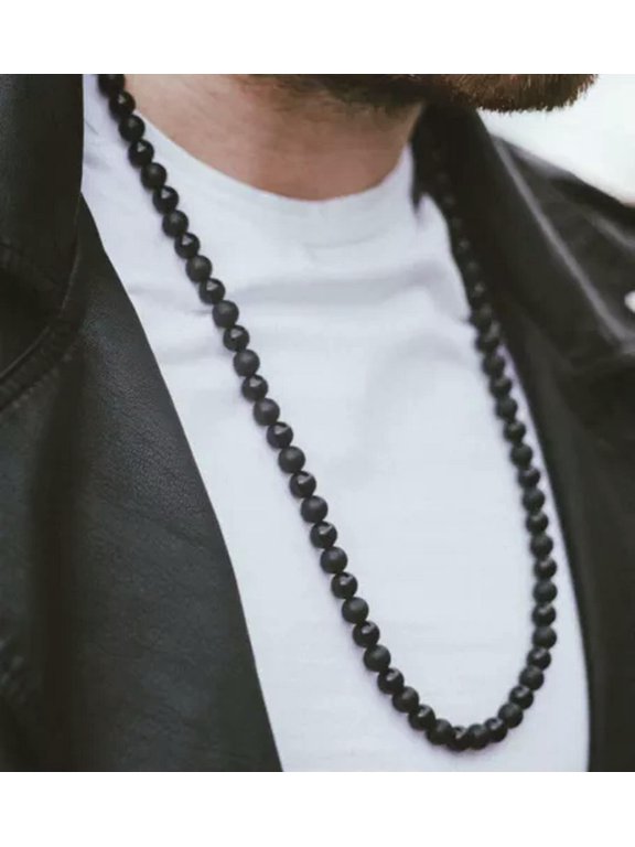 Mens Beads Necklace Black Onyx/Matte Gemstone Healing Stone Chakra Free Bracelet