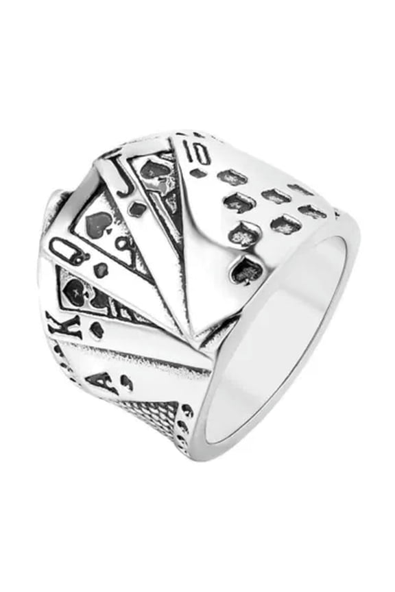 Mens Biker Casino Lucky Poker Ring Delicate Jewelry Men Stainless Steel Size 7-15-10-Silver