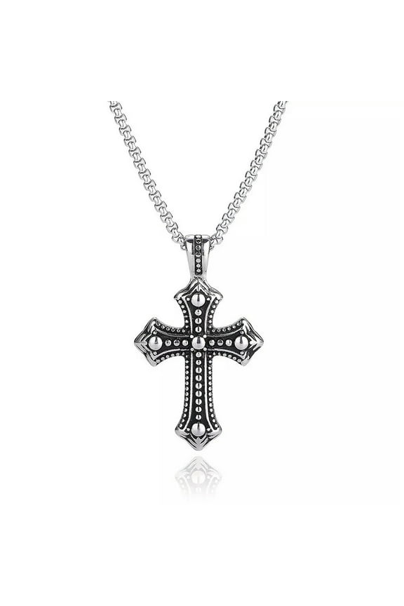 Mens Biker Catholic Cross Pendant Necklace For Men Ashes Stainless Steel
