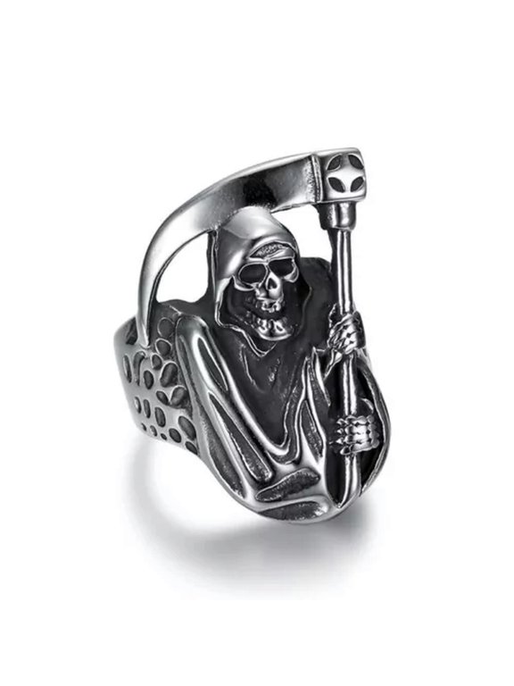 Mens Biker Goth Death Skull Grim Reaper Ring Stainless Steel Size 6-15-15