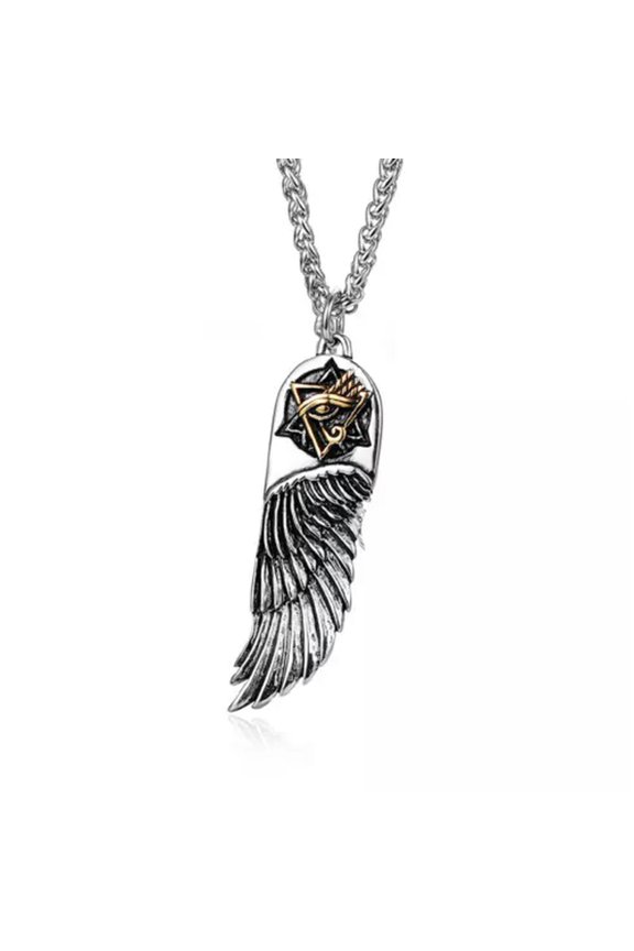Mens Egyptian Eye of Horus Angel Wing Pendant Necklace Stainless Steel-Gold