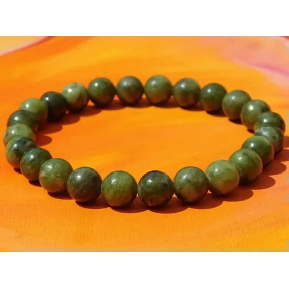 K-KED Mens / Ladies Handmade 8mm Gemstone Beaded Bracelet - Natural Green Jade.-7.5 Inches (19cm)
