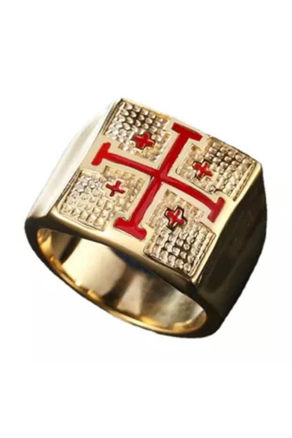 Mens Maltese Cross Crusader Knights Templar Ring Gold Silver Size 7-14-10-Gold