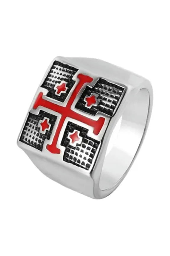 Mens Maltese Cross Crusader Knights Templar Ring Gold Silver Size 7-14-7-Silver
