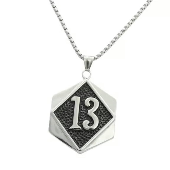 K-KED Mens Motorcycle Biker Number 13 Pendant Necklace Stainless Steel-Silver