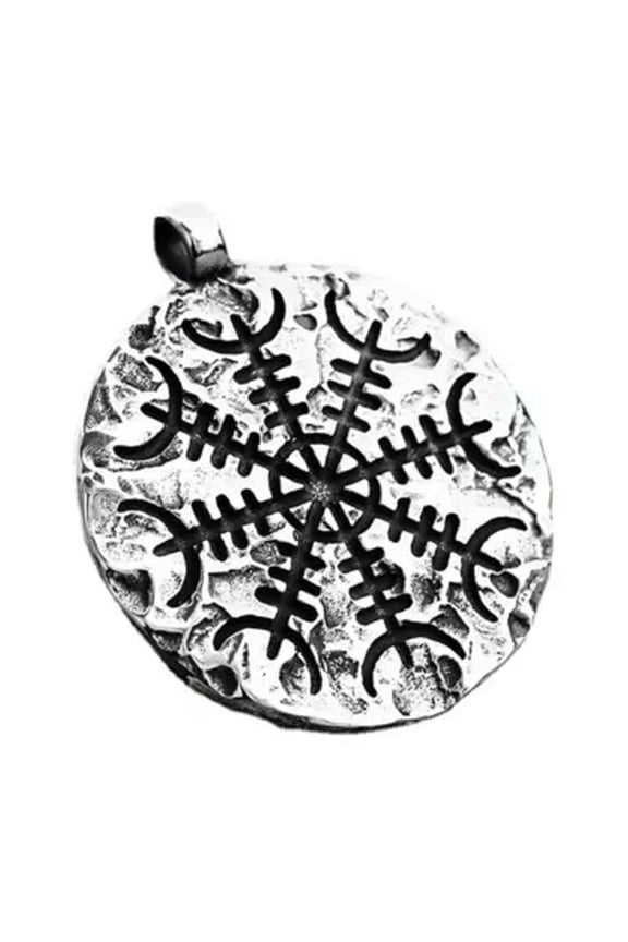 Mens Norse Nordic Viking Helm of Awe Vegvisir Compass Pendant Necklace-Silver