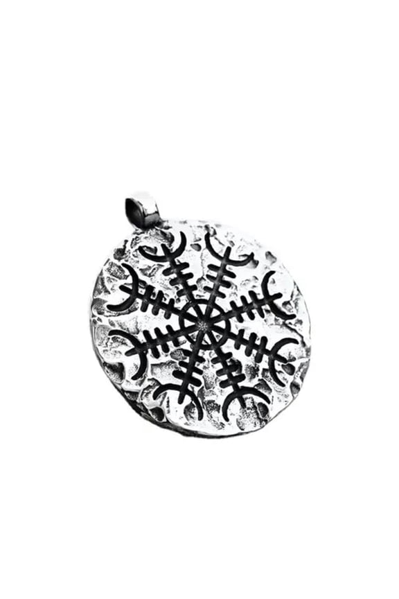 Mens Norse Nordic Viking Helm of Awe Vegvisir Compass Pendant Necklace-Silver