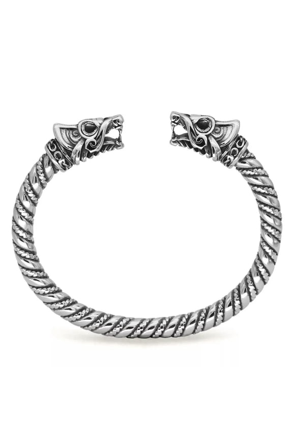 Mens Norse Viking Arm Ring Fenrir Wolf Head Cuff Bangle Bracelet-default