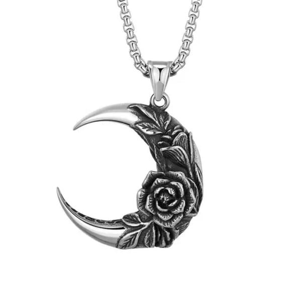 K-KED Mens Retro Moon Petal Pendant for 24" Stainless Steel Link Chain Necklace Womens