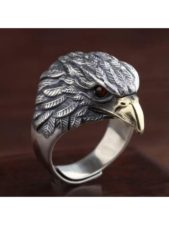 Mens Ring Silver Plated Eagle Open Ring Fashion Adjustable Ring Gift