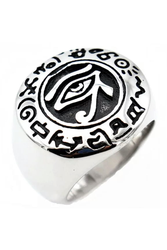 Mens Silver Stainless Steel Egyptian Evil Eye of Horus Ra Ring Size 7-13-11-Silver