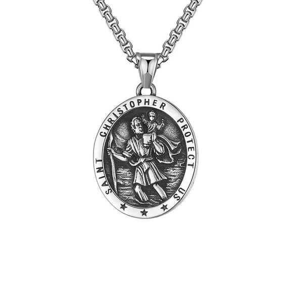 K-KED Mens St Saint Christopher Medal Pendant Necklace Stainless Steel Amulet-default