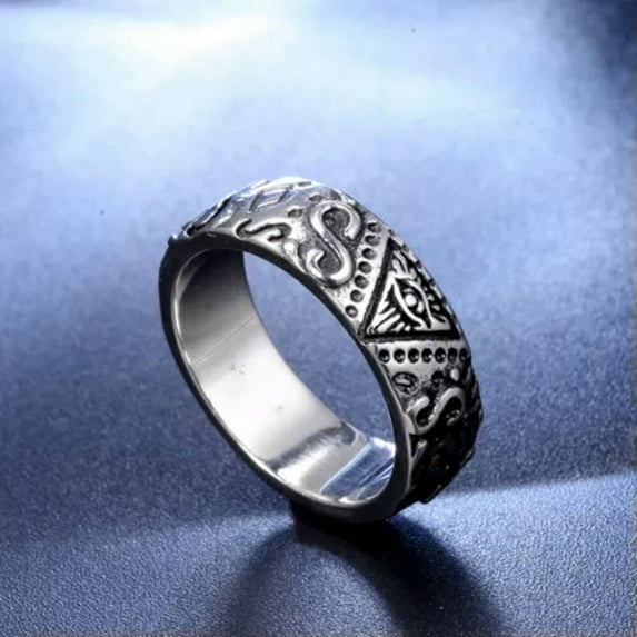 K-KED Mens Stainless Steel All Seeing Eye Freemason Masonic Band Ring Size 7-13-8-Silver