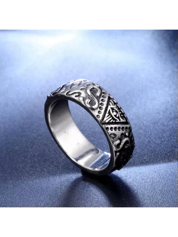 Mens Stainless Steel All Seeing Eye Freemason Masonic Band Ring Size 7-13-9-Silver