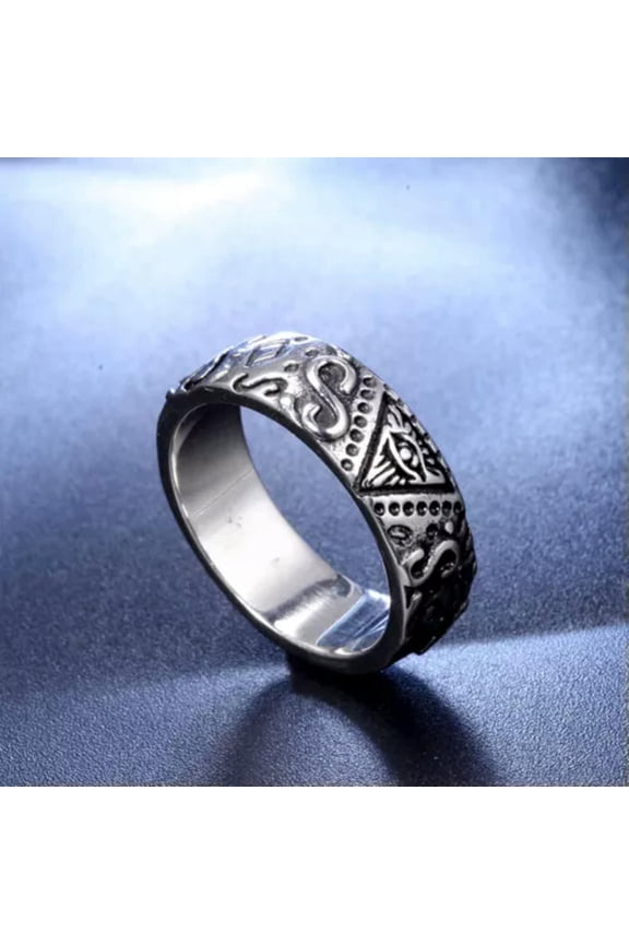 Mens Stainless Steel All Seeing Eye Freemason Masonic Band Ring Size 7-13-9-Silver