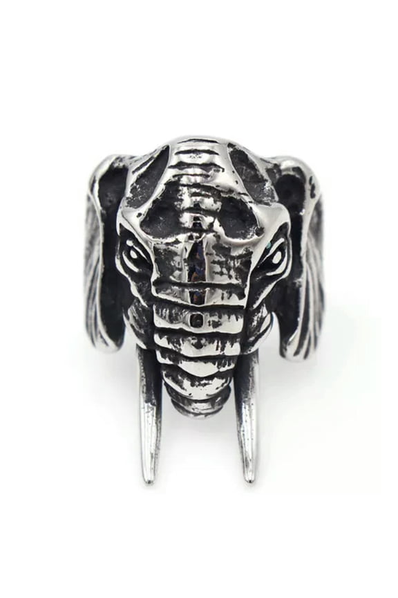 Mens Stainless Steel Animal Elephant Ring Size 7-13 Gold and Silver-7-Silver