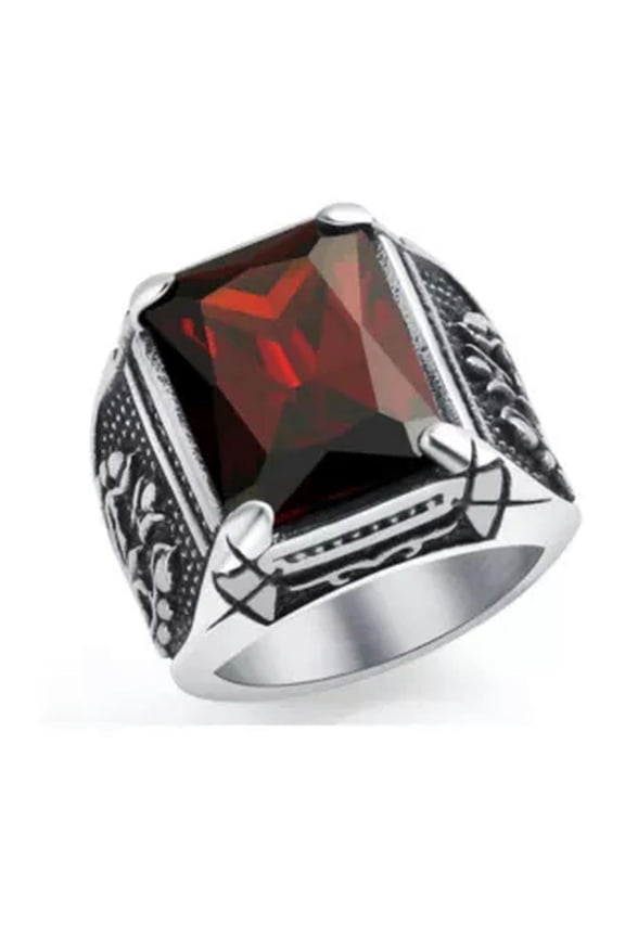 Mens Stainless Steel Blue and Red CZ Stone Tulip Rings Size 7-15-14-Red