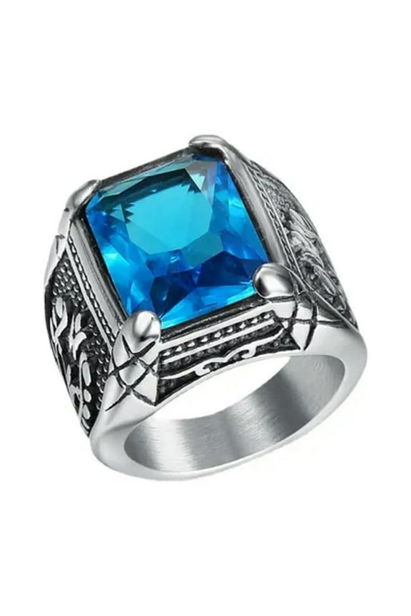 Mens Stainless Steel Blue and Red CZ Stone Tulip Rings Size 7-15-15-Blue