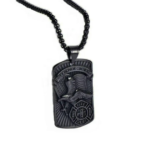 K-KED Mens Stainless Steel Fireman Firefighter Eagle Pendant Necklace Jewelry-Black