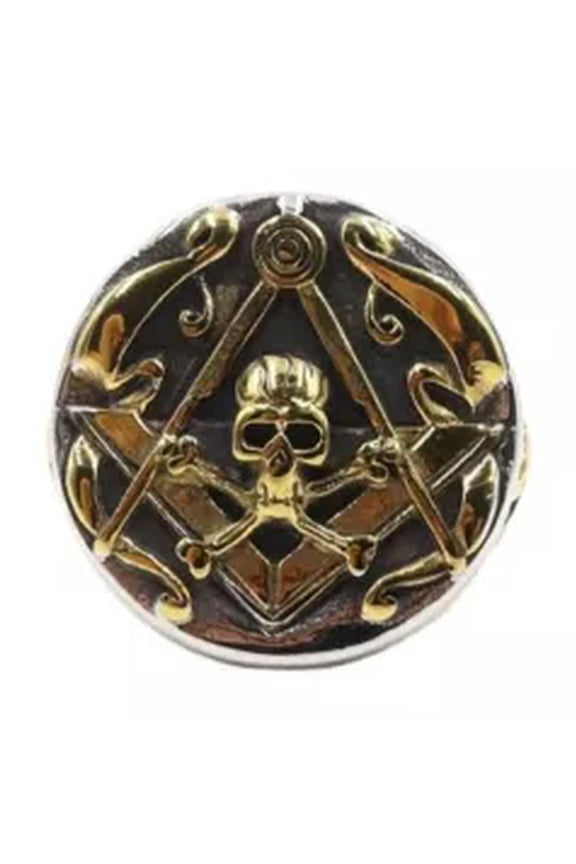 Mens Stainless Steel Freemason Gothic Biker Masonic Skull Ring Size 7-15-13-Gold