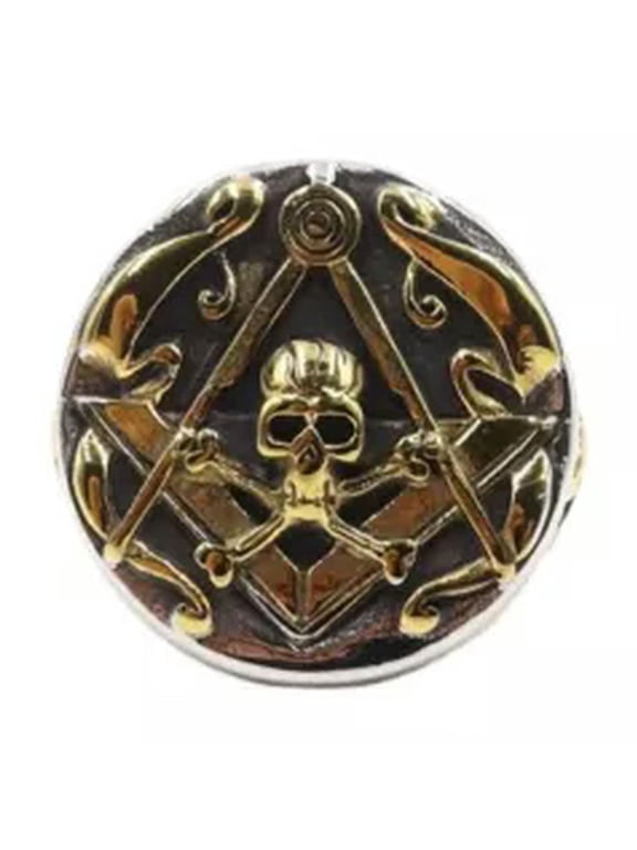 Mens Stainless Steel Freemason Gothic Biker Masonic Skull Ring Size 7-15-9-Gold