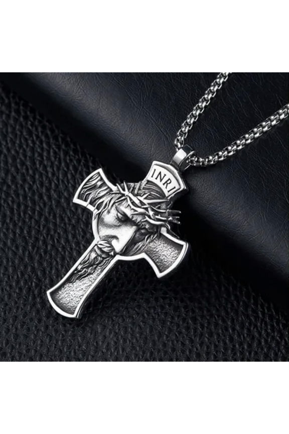 Mens Stainless Steel Jesus Christ Face Crucifix Cross Pendant Necklace New