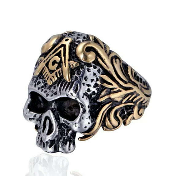 K-KED Mens Stainless Steel Masonic Skull Ring Biker Delicate Jewelry Tone Size 7-13-7-Silver/Gold