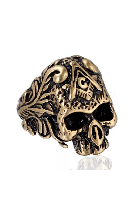 Mens Stainless Steel Masonic Skull Ring Biker Delicate Jewelry Tone Size 7-13-9-Gold