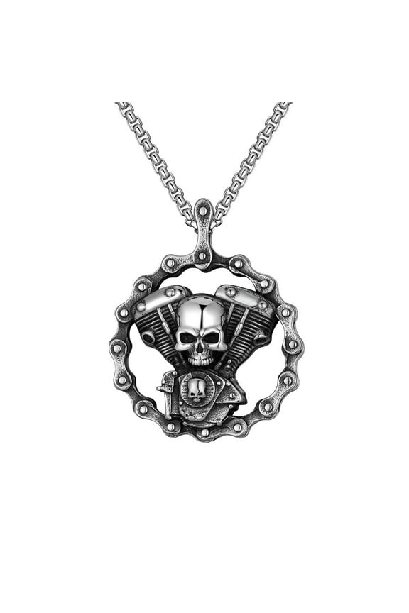 Mens Stainless Steel Motorcycle Chain Biker Skull Pendant Necklace Men-default