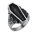 thumbnail image 1 of K-KED Mens Stainless Steel Punk Coffin Rings Gothic Zombie Vampire Skull Biker Ring-13-Black, 1 of 6