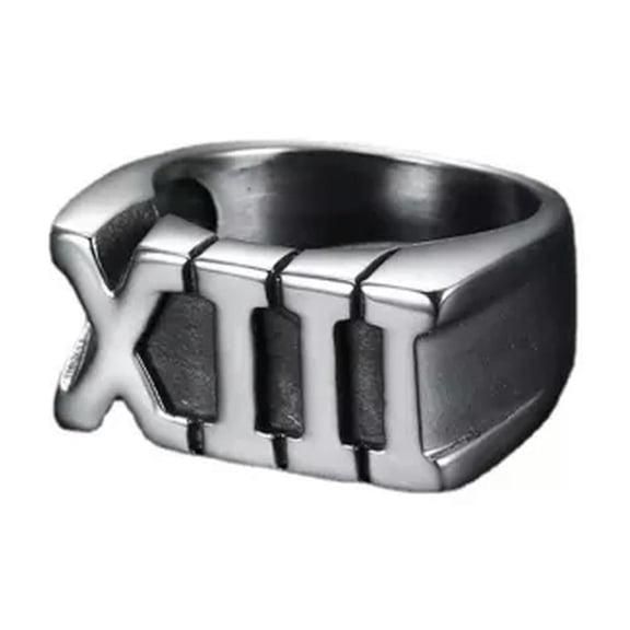 K-KED Mens Stainless Steel Roman Numeral Biker Lucky Number 13 Ring Size 7-14-14-Silver