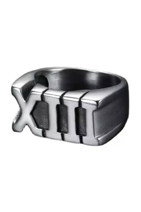 Mens Stainless Steel Roman Numeral Biker Lucky Number 13 Ring Size 7-14-9-Silver