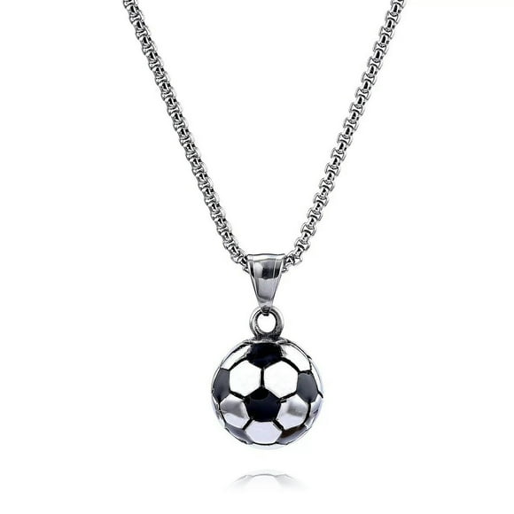 Mens Stainless Steel Sports Stylish Football Pendant Necklace-default