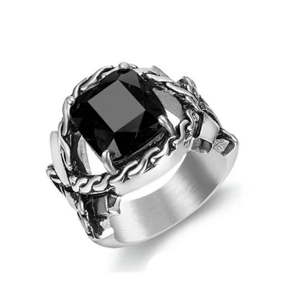 K-KED Mens Stainless Steel Twist Ring with Gemstone Ring Size 7-15-10-Black
