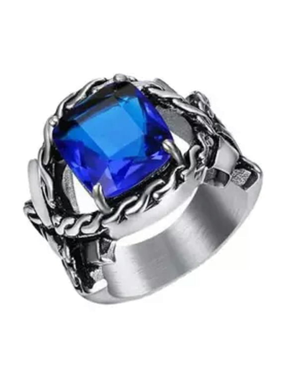 Mens Stainless Steel Twist Ring with Gemstone Ring Size 7-15-11-Deep Blue