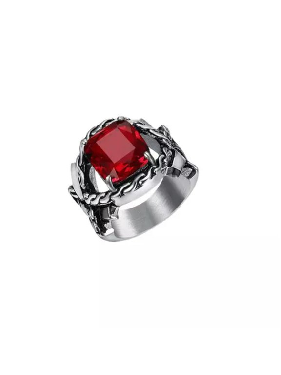 Mens Stainless Steel Twist Ring with Gemstone Ring Size 7-15-11-Red