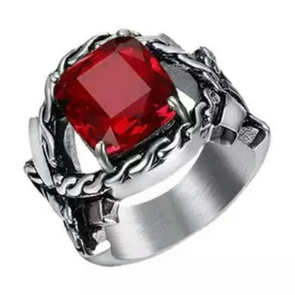K-KED Mens Stainless Steel Twist Ring with Gemstone Ring Size 7-15-12-Red