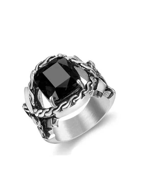 Mens Stainless Steel Twist Ring with Gemstone Ring Size 7-15-9-Black