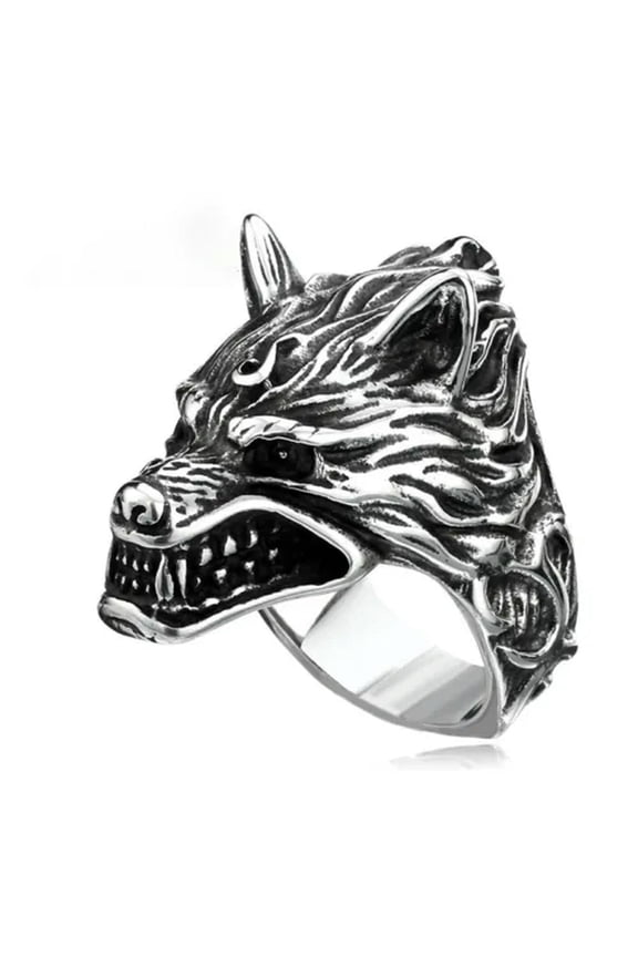 Mens Stainless Steel Viking Biker Punk Celtic Wolf Head Ring Size 7-13-10