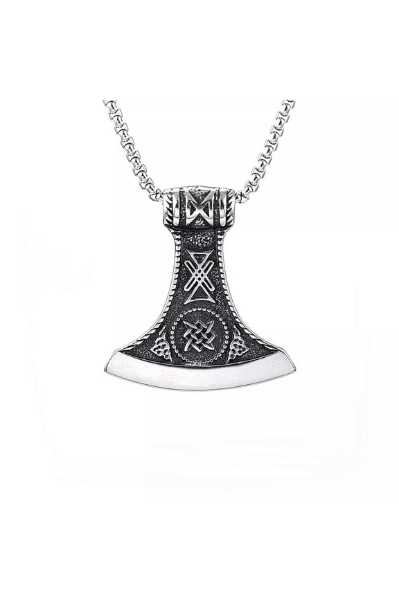 Mens Stainless Steel Viking Kolovrat Sun Wheel Trinity Knot Axe Pendant Necklace-default