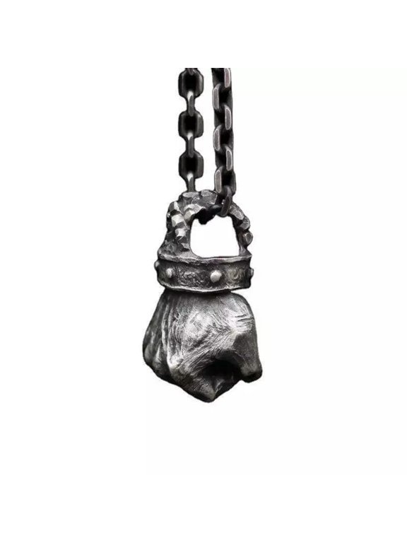 Mens Vintage Black Power Boxing Fist Pendant Necklace Stainless Steel Silver-default