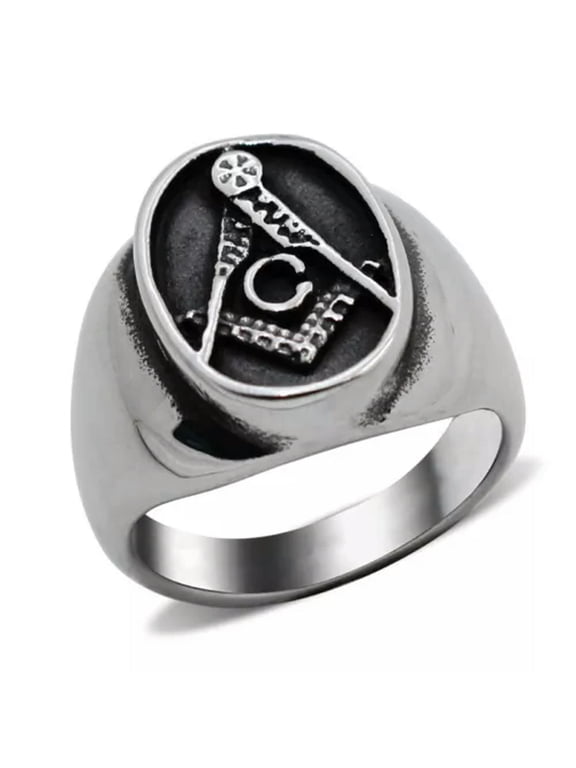 Mens Vintage Oval Freemason Finger Ring Stainless Steel Masonic Retro Biker Ring-11