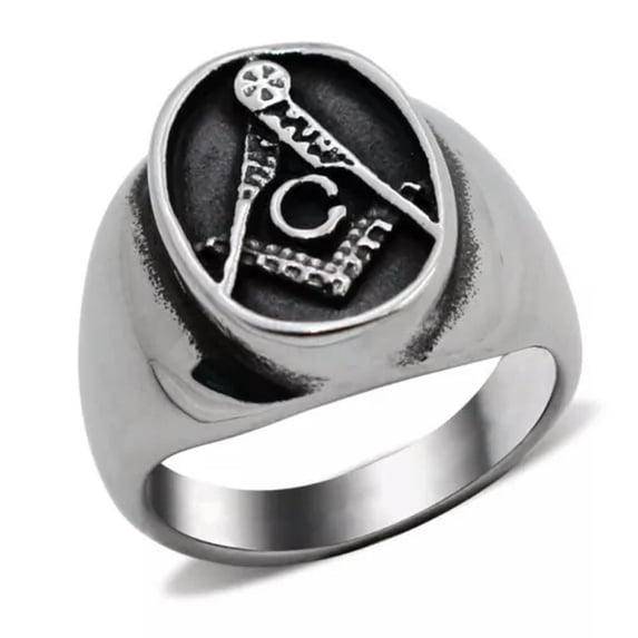 K-KED Mens Vintage Oval Freemason Finger Ring Stainless Steel Masonic Retro Biker Ring-9