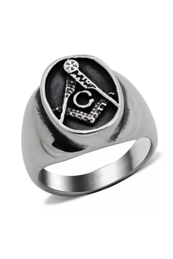 Mens Vintage Oval Freemason Finger Ring Stainless Steel Masonic Retro Biker Ring-9