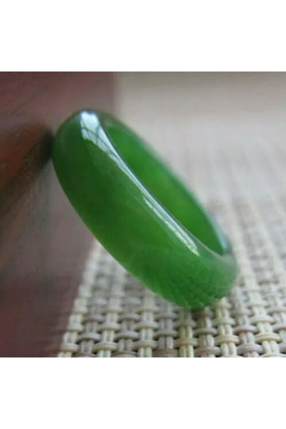 Mens Womens Natural Genuine Real Green Jade Band Ring Size 17 - 23mm-Green-17 mm