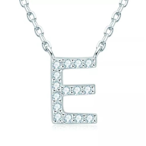 K-KED Micro Pave 1.4mm Round Moissanite A-Z Initial Alphabet Necklace Sterling Silver