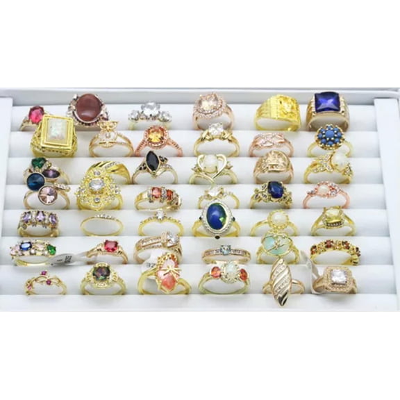 K-KED Mixed 100pcs 18k Gold Plated Cubic Zircon Ring for Party Engagement Delicate Jewelry Gift-5pcs