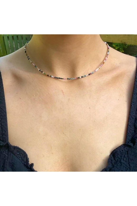 Mixed 3mm Tourmaline Choker Necklace Crystal Healing Natural Stone 18"