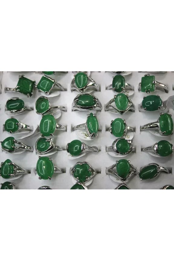 Mixed Color Lot 60pcs Natural Stone Multicolor Silver P Band Classic Lady Ring-#16