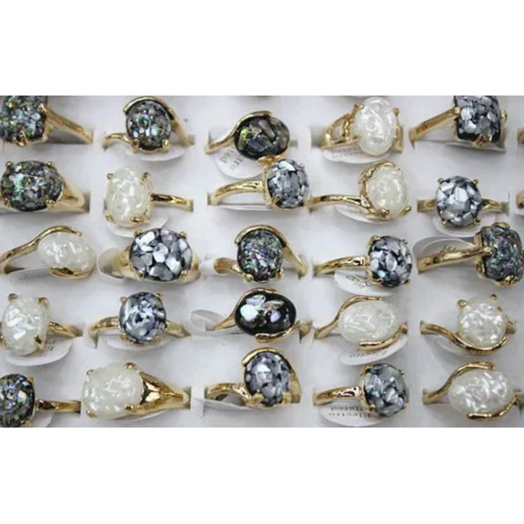 K-KED Mixed Color Lot 60pcs Natural Stone Multicolor Silver P Band Classic Lady Ring-#18